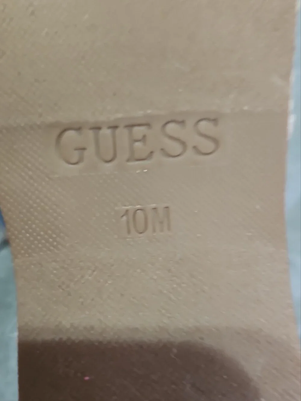 Guess Blue Denim and Tan Platform Espadrille Slide Sandals